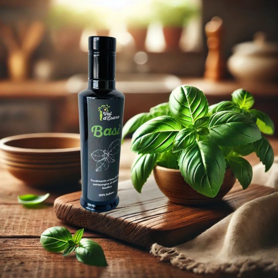 Condimento a base di olio Evo e basilico